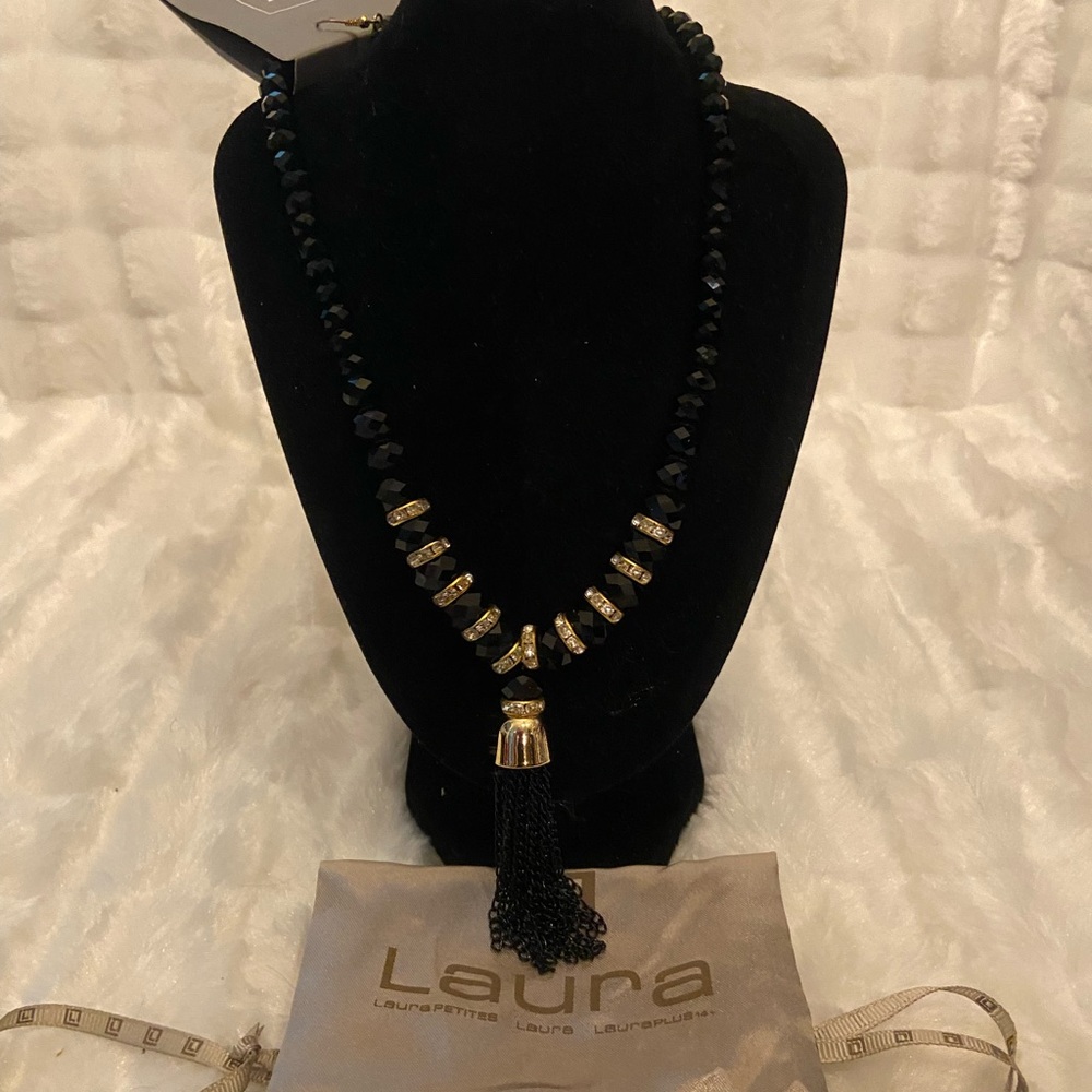 Black and Gold Beaded Statement Necklace and earring set